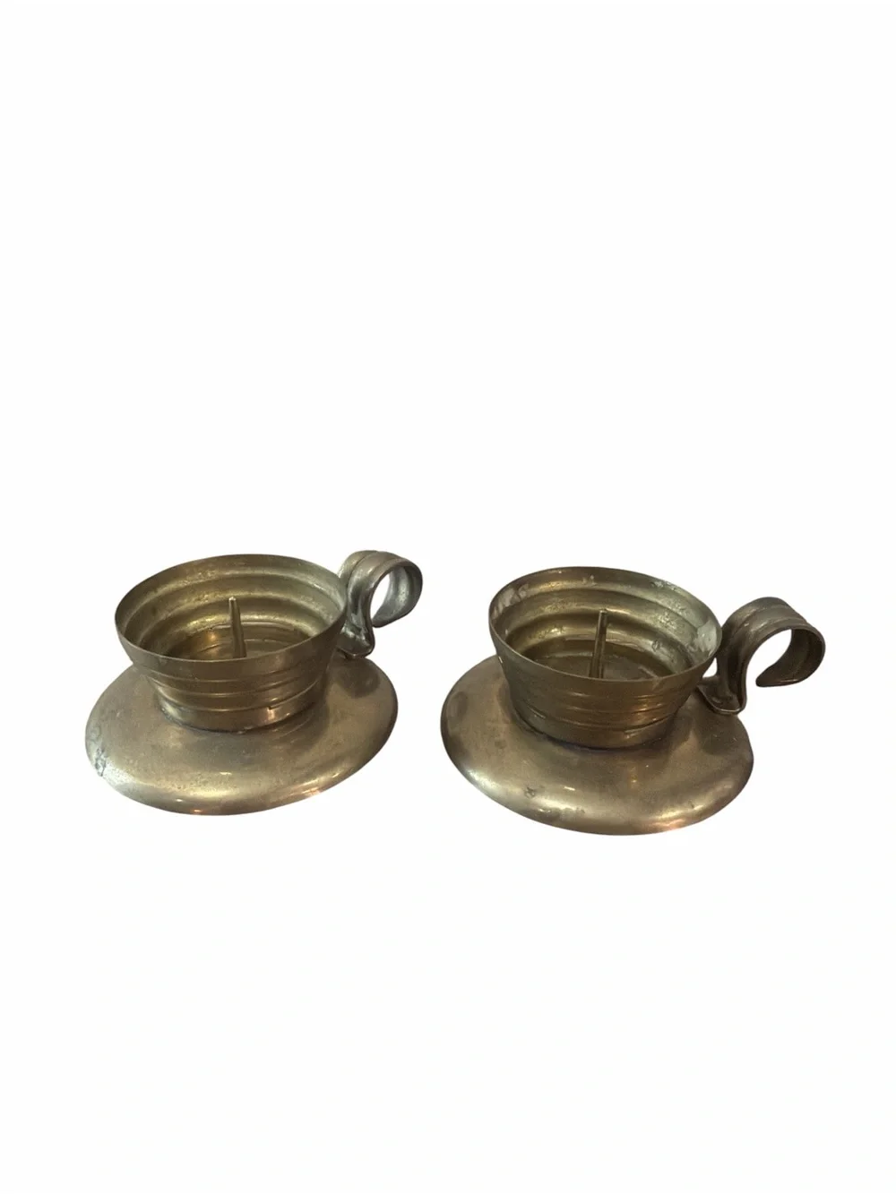 Vintage Brass Chamberstick Candle Holders Pair Finger Loop Farmhouse Decor